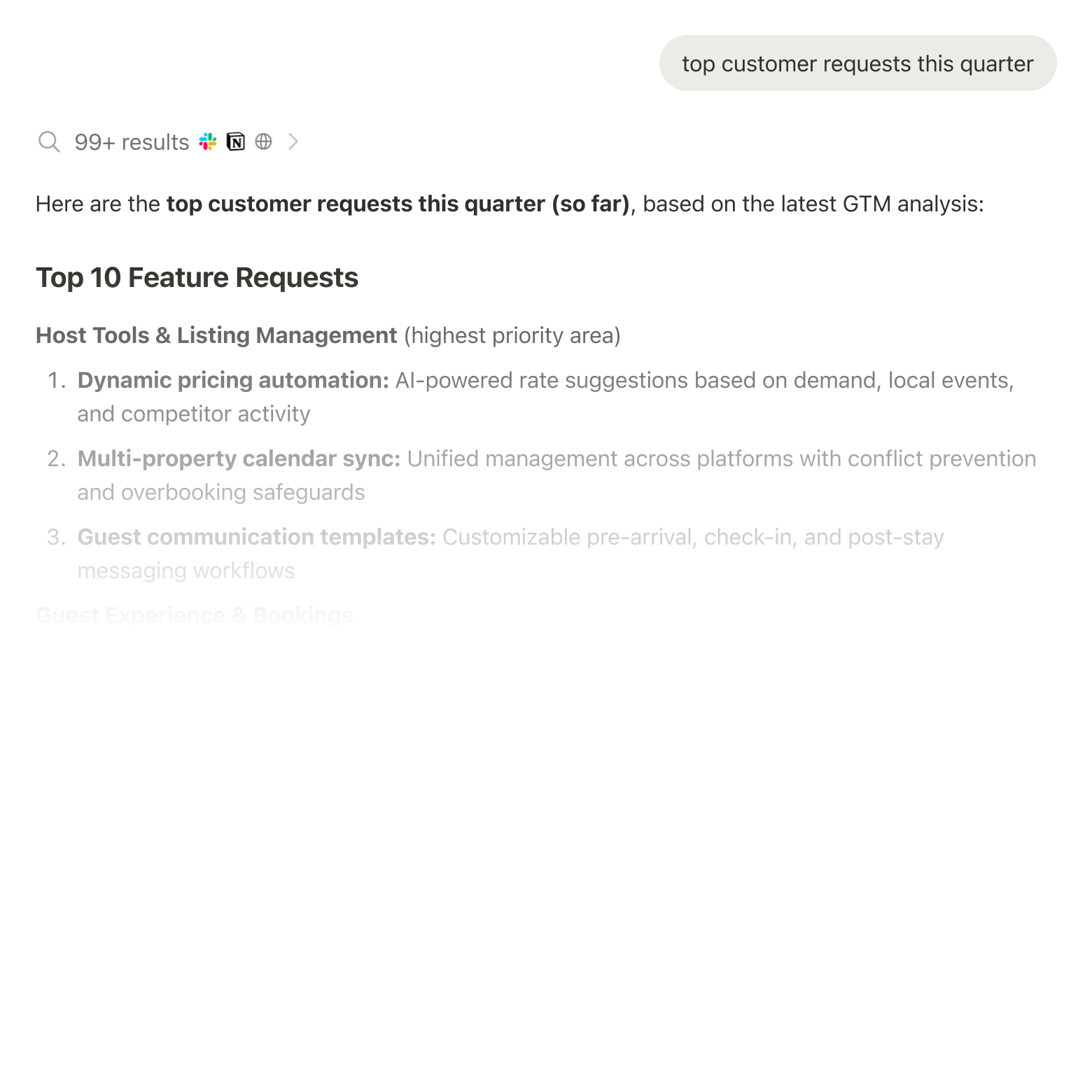 Search results showing information from Slack, Google Drive, and Jira